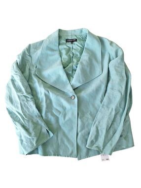 Jones New York Collection Linen Silk Blend Button Front Jacket Sz 16 Green Teal